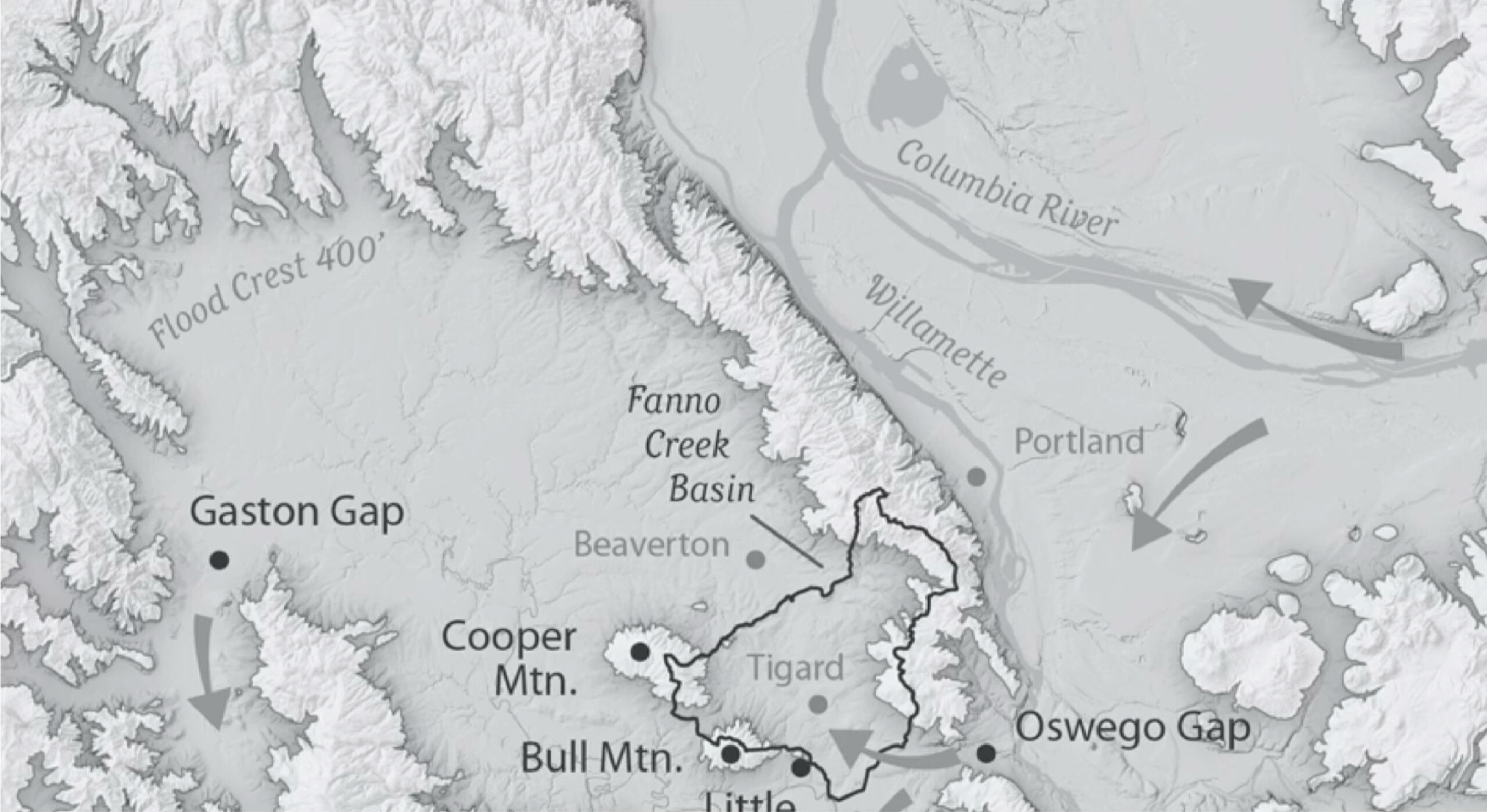 Detail of map showing Fanno Creek Basin in the Portland area during Missoula Floods