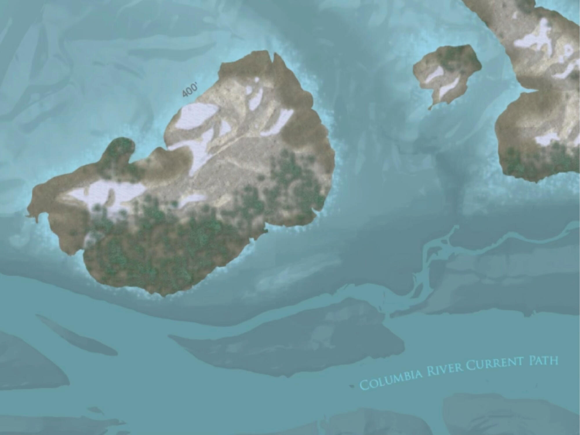 Detail of map showing the extent of flooding during Missoula floods in the Portland area.
